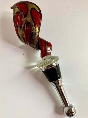 Hand Blown Art Glass Wine Stopper – Stainless Steel – 5.5” – NWOT